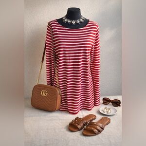 Banana Republic Red and White Striped Long Sleeve Top